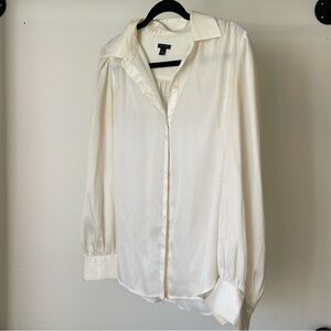 Ann Taylor White Button Down Shirt Collar Long Sleeve